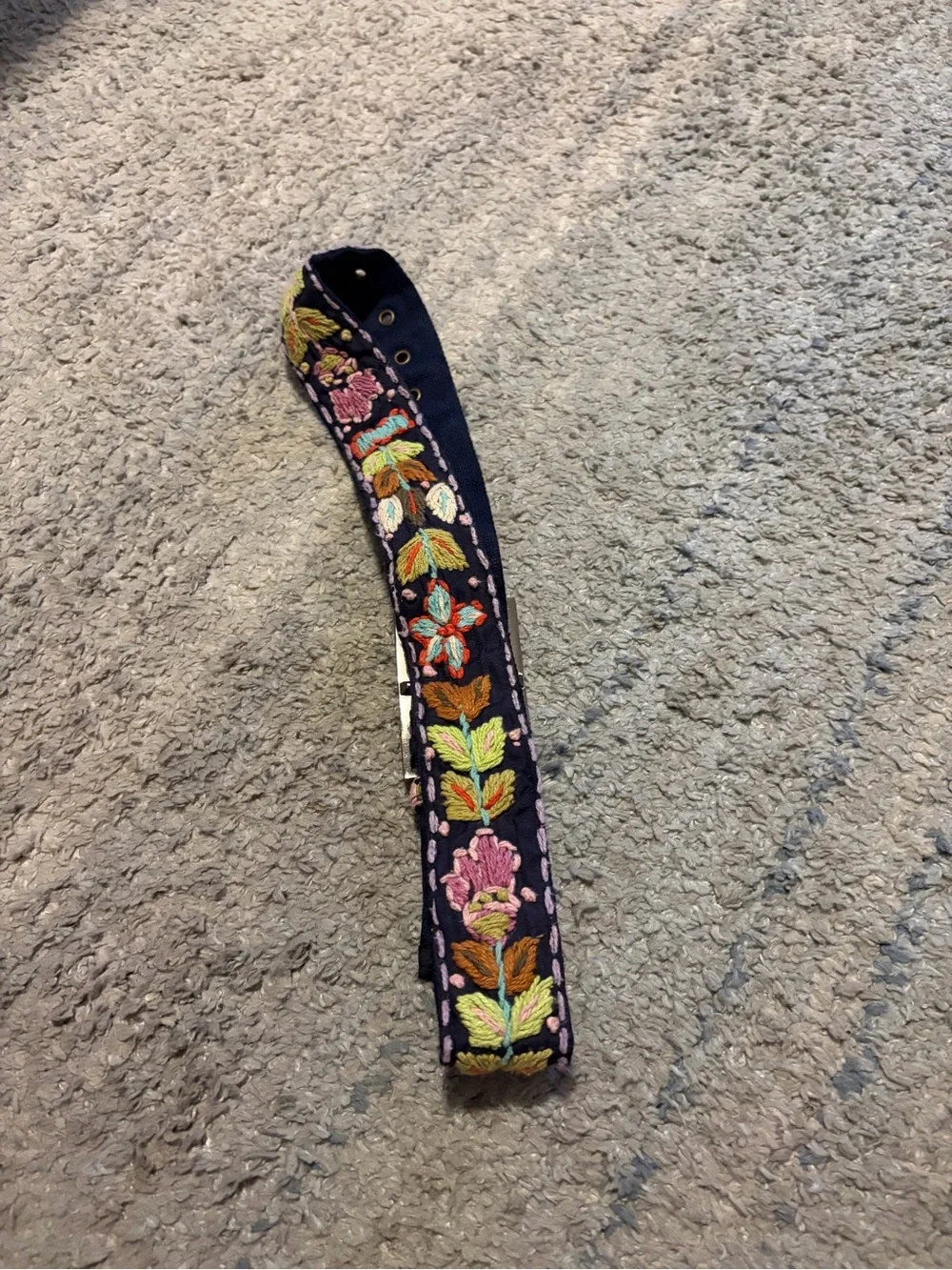 Vintage Boho Embroidered Cotton Belt Navy Blue Floral Folk Art Cottagecore 45